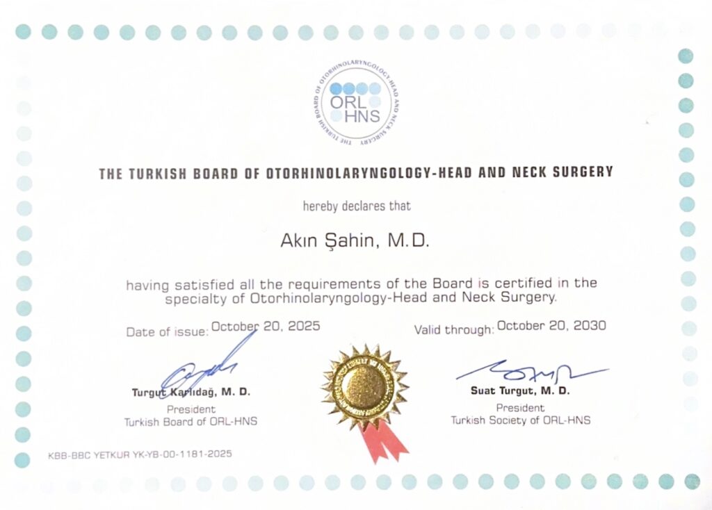 the turkish board of otorhinolaryngology